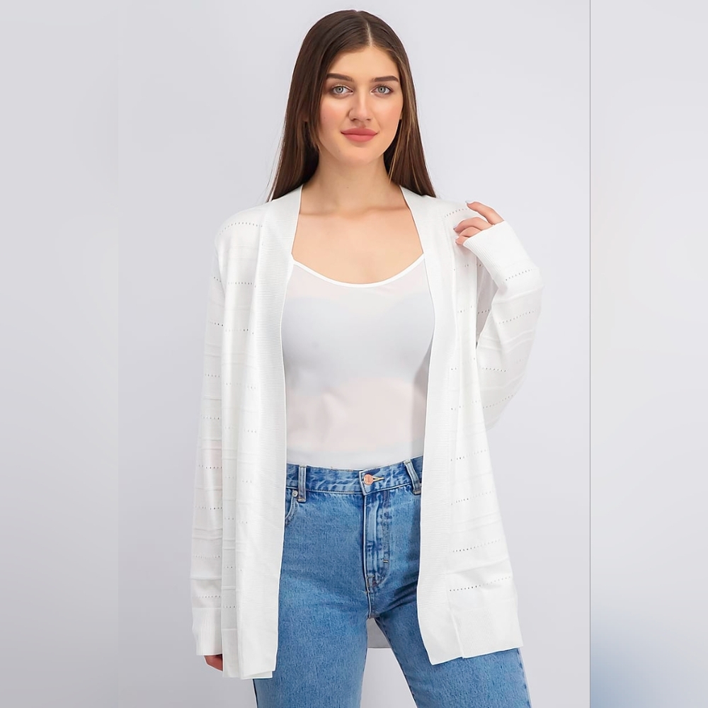 Karen Scott Pointelle-Knit Cardigan